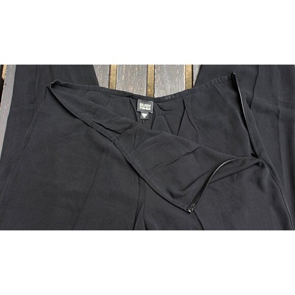 Eileen Fisher - Silk Georgette Crepe Side Zip Ankle Pants in Black, Med - Picture 4 of 10